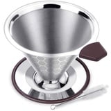 FOXAS Permanenter Pour Over Kaffeefilter aus Edelstahl,Papierloser Dauer Wiederverwendbarer Kaffeefilter zur Herstellung von Manuellem Kaffee,mit Reinigungsbürsten