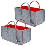 Dune Design Filztasche Kaminholzkorb 50 x 25 x 25 cm 2er Set Grau/Rot