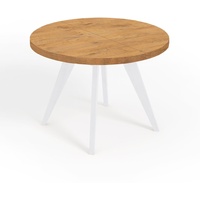 Runder Ausziehbarer Tisch für Esszimmer, LORA, Loft-Stil, Skandinavische, Durchmesser: 100 / 150 cm, Farbe: Eiche Lancelot / Weiß