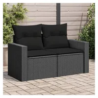 vidaXL Gartensofa mit Kissen 2-Sitzer Schwarz Poly Rattan