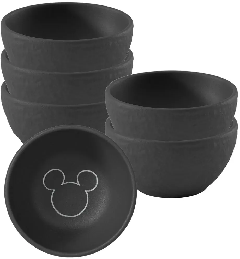 Dipschale VILLEROY & BOCH "Dipschalen Manufacture Rock - Mickey Mouse ø 7,7 cm 6er Set schwarz", schwarz, B:7,7cm H:4cm L:7,7cm T:7,7cm Ø:7,7cm, Schüsseln, Dipschale, Spülmaschinenfest, Mikrowellensicher