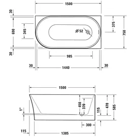 Duravit DuraSenja Eckbadewanne 150 x 75 cm 700577000000000
