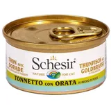 Schesir Cat in Brühe Thunfisch mit Goldbrasse, Katzenfutter nass in eigener Kochbrühe, 24 Dosen x 70 g