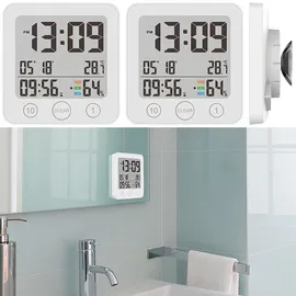 Infactory Digital-Badezimmer-Uhr, Thermo-/Hygrometer, LCD, Saugnapf, Timer, IP54