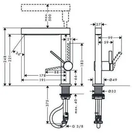 Hansgrohe Finoris 230 mit Ausziehbrause, 2jet und Push-Open Ablaufgarnitur mattweiß