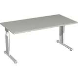 Geramöbel Flex Schreibtisch lichtgrau rechteckig, C-Fuß-Gestell silber 180,0 x 80,0 cm