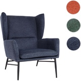 Mendler Lounge-Sessel HWC-L62, Ohrensessel Cocktailsessel Sessel Polstersessel, Stoff/Textil Metall ~ blau