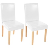 MCW 2er-Set Esszimmerstuhl Stuhl Küchenstuhl Littau ~ Leder, weiß, helle Beine