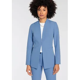 TAMARIS Longblazer TAMARIS, Damen, Gr. 40, blau (hellblau), Web, Obermaterial: 93% Polyester, 7% Elasthan. Futter: 100% Polyester, figurbetont Po-bedeckend, tiefer V-Ausschnitt, Blazer Longblazer, ohne Revers mit Häkchenverschluss