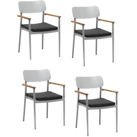 4x KONWAY® DALLAS Stapelsessel Silber Premium Polyrattan Garten Sessel Stuhl Set