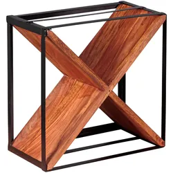 KADIMA DESIGN Weinregal AKOLA Massiv-Holz Sheesham Flaschenregal Standregal für ca. 16 Flaschen mit Metallrahmen Holzregal X-Form Natur-Holz Modern Landhaus-Stil