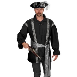 Metamorph Kostüm Piraten-Oberteil mit Silberschärpe, Elegantes Piratenkostüm mit silberfarbenen Applikationen schwarz 54-56