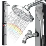 Bettizia Solardusche 20-60 Liter - bis 60°C – mit schwenkbarem Duschkopf, Fußdusche & Gartenschlauch - Silber