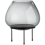 Gilde Windlicht Vitu mit Standfuß, Glas und Metall, anthrazit und schwarz, Handarbeit, von GILDE Ø26,x30cm