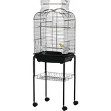 PawHut Vogelkäfig Voliere für Vögel auf Rollen mit aufklappbarem Dach 3 Sitzstangen unteres Regal 46 x 36 x 130 cm Schwarz   Aosom