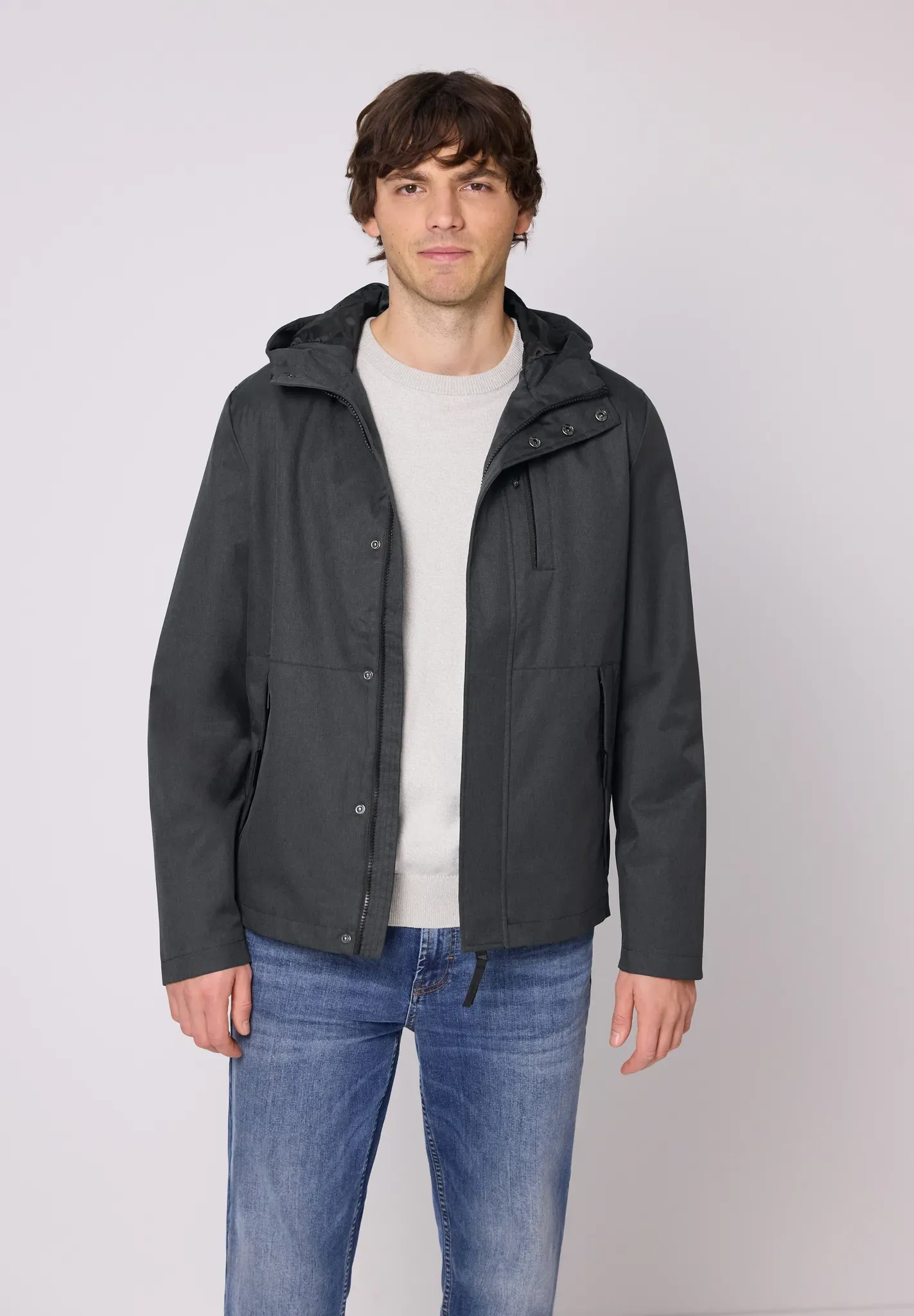 Outdoorjacke STREET ONE MEN, Herren, Gr. M (40), ash grau melange, Stoff, Obermaterial: 100% Polyester. Futter: 100% Polyester, unifarben, comfort fit normal, ohne Ausschnitt, abgesteppt, Jacken Outdoorjacke, wasserabweisend