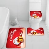 Badematten Set 3 teilig 50x80 Weihnachten Badezimmerteppich Set 3D WC Vorleger Set rutschfeste Badematte Maschinenwaschbar Weihnachtsmann Cartoon Süß Badteppich Set für Badezimmer badvorleger