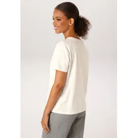 Aniston CASUAL T-Shirt in wollweiß-schwarz-grau-oliv-goldfarben-rot | Gr.: 40/42,