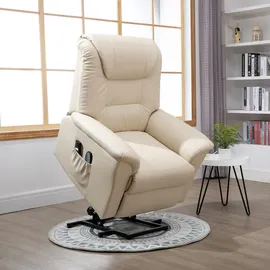 Homcom Fernsehsessel mit Aufstehhilfe, Verstellbarer Massagesessel Kunstleder, Creme