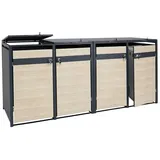 MCW 4er Mülltonnenverkleidung MCW-J82, Mülltonnenbox, erweiterbar, Metall 100kg, anthrazit ~ Buche-Holzoptik hellbraun
