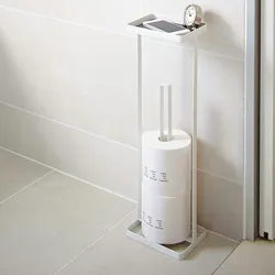 Yamazaki Home Toilettenpapierständer Toilettenpapierhalter mit Ablage weiß freistehend