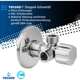 tecuro Doppeleckventil Eckventil 1/2 Zoll (DN 15), mit 3/8 Zoll Abgängen - chrom
