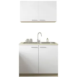 Respekta Merle Miniküche mit integrierter Mikrowelle und Edelstahlspüle, 100 cm, weiß
