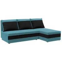 FORNIRO 24 Ecksofa mit Schlaffunktion und Bettkasten Hugo – kompakte Couch, 199 x 130 cm, platzsparendes L-Sofa mit Stauraum praktisches Sofa für Wohnzimmer & Gäste (Basic, Blau-Schwarz)