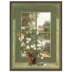 Wandbild ARTLAND "Wildrosen am Fenster", grün (farbe bild(er): grün), B:60cm H:80cm, Bilder, als Alubild, Outdoorbild, Leinwandbild, Poster, Wandaufkleber