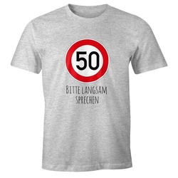 MoonWorks Print-Shirt Herren T-Shirt Geburtstag 50 Straßenschild Tempolimit Bitte langsam mit Print grau L