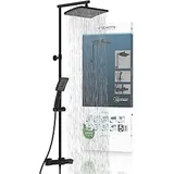 Schütte TRENTO 60170 Duschsystem mit Thermostat, Duschset mit großer Regendusche (32x20 cm) und verstellbarer Handbrause, Brauseset mit Duschstange, Duschsäule Duschpaneel, Schwarz