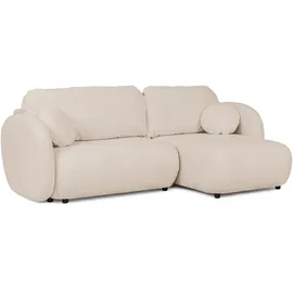 s-style möbel ECKSOFA Candy mit Schlaffunktion Hellbeige Bouclé-Stoff - Ottomane rechts