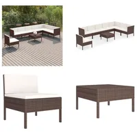 vidaXL 9 tlg. Garten Lounge Set mit Auflagen Poly Rattan Braun - Garten-Sofagarnitur - Garten-Sofagarnituren - Gartensofa-Set - Gartensofa-Sets - Braun