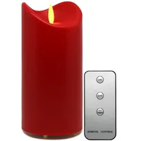 Tronje LED Outdoor Kerze - 15cm Stumpenkerze Rot mit Timer u. Fernbedienung - bewegliche Flamme - IP44 UV Hitzebeständig