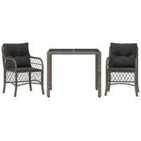 vidaXL 3-tlg. Bistro-Set mit Kissen Grau Poly Rattan