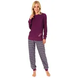 Normann Pyjama Damen Frottee Pyjama mit Bündchen, Oberteil mit Herz Motiv rot 40/42