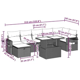 vidaXL Gartensofa-Set 8-tlg. grau Polyrattan