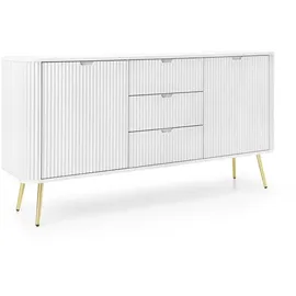 Deine Möbel 24 Kommode 168 x 87 x 39 cm Weiß / Schwarz / Beige / Gold