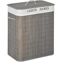 Homcom Wäschekorb mit Deckel Bambus, Grau 52L x 32B x 63H cm