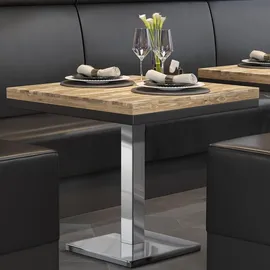 GGM Möbel MM | Bistro Massiv Tisch | Quadratisch | 60 x 60 x 77 cm | Eiche / Edelstahl