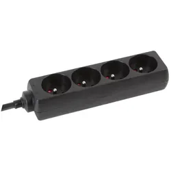 HQ Power Steckdosenleiste, 4 Steckdosen Typ E, Kabel 5 m, 3G1.5, Schrumpfschlauch zum Etikettieren, Innenbereich, Schwarz