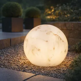 ic gardenworld Kugelleuchte Kunststoff/Marmor Ø 25 cm Solar wetterfest IP67 inkl. Erdspieß weiß