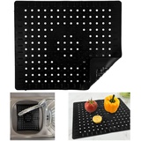 Deepton Spülmatte für Spülbecken, 31.5x26 cm Spülbeckeneinlage, Spülbeckenmatte Sink Mat, Spülbeckeneinlage Silikon, Schwarz Einlage Matte, Spülbeckenschutz, Waschbecken Spülmatte Abtropfmatte