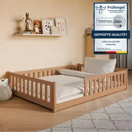 Kids Collective Jugendbett Bodenbett 140 x 200 cm Kiefer massiv braun Zimt