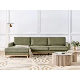 Beliani 4-Sitzer Ecksofa Rechts Grün Cord-Stoffbezug mit Breiten Hohen Armlehnen Hohe Rückenlehne Diecke Sitzkissen Modern Wohnzimmer Stoffsofa - Grün/Braun