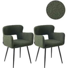 Beliani Esszimmerstuhl Sanilac Bouclé Dunkelgrün 2er Set
