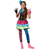 dressforfun 900336 - Mädchenkostüm Crazy New Wave Clown, schrill-buntes Einteiler-Kleid aus Elastik-Jersey, inkl. Hütchen und Handschuhe (164 | Nr. 301665)