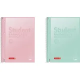 Brunnen Collegeblöcke Student Pastell Lineatur 27 liniert DIN A4 Innen- und Außenrand, 5 Blöcke