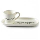 Riviera Maison Rivièra Maison Tasse und Untertasse Set, Porzellan Kaffeetasse mit Teller - off-white - 2-tlg. - 195 ml - 25,5x11x8 cm