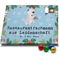 Mr. & Mrs. Panda Schoko Adventskalender Restaurantfachmann Leidenschaft - Blau Pastell - Geschenk, Servicefachkraft, Jubiläum, Abschied, Schokolad... - Blau